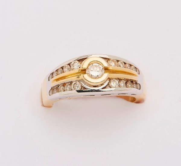 Yellow and white gold "rush" ring set with...