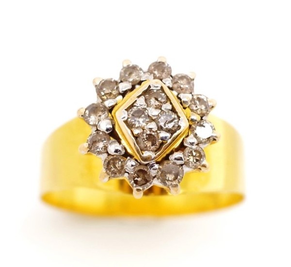 Yellow gold and cognac diamond cluster ring unmarked. Approx...