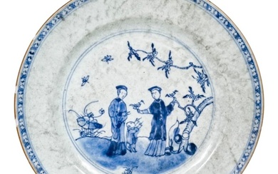 Yongzheng blue and white porcelain plate of scholars and boy in landscape - Plate (1) - Porcelain