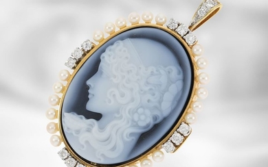 brooch/pendant: fine agate cameo with diamonds and seed...