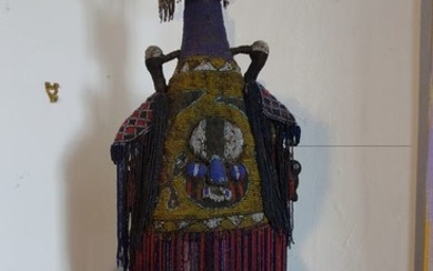 cap - Canvas, Glass beads, Leather - royale de ceremonie ADE - Yoruba - Nigeria