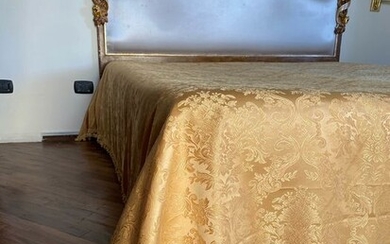 damask bedspread silk san leucio gold 265 x 255 cm - silk blend with baroque floral decoration - Second half 20th century