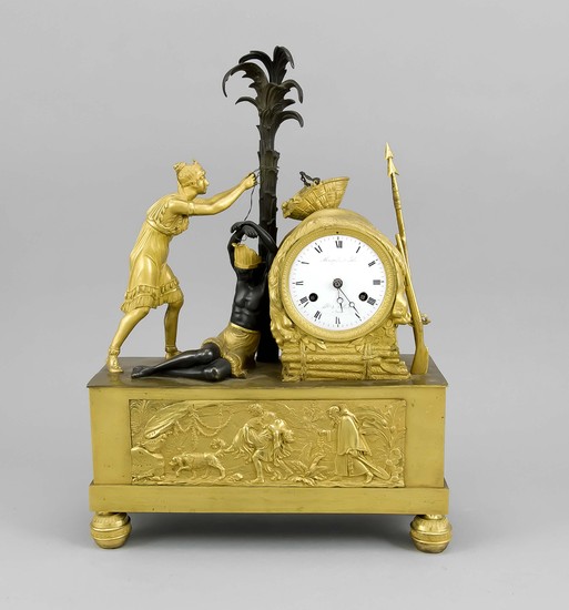 franz. Figuren-Pendule Atala, 1.H. 19.Jh., feuervergoldete Bronzen, Dunkelhäutiger...