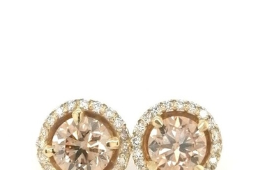 ***no reserve price*** Yellow gold - 18k special halo earrings with natural fancy diamonds 3.66 ct
