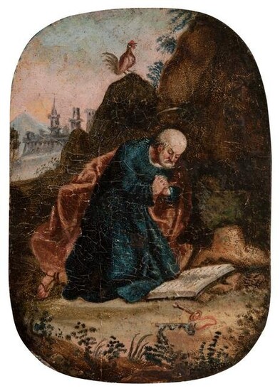 spanish school 17th century "Penitent Saint Peter". Oil on copper. Presents repaints.