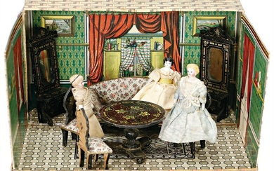 very nice, lithographed set up dollhouse room, with