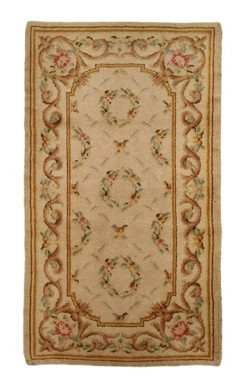 Antique French Savonnerie Rug Hand Knotted Carpet Ivory