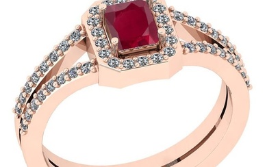 0.80 Ctw SI2/I1 Ruby And Diamond 14K Rose Gold Ring