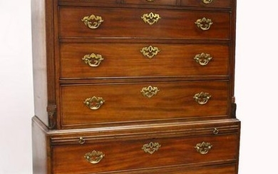 A GEORGE III MAHOGANY CHEST ON CHEST, with moulded