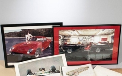 Group of Motorsports-related Images, framed and unframed, including: photographs, illustrations, prints, and calendars of Ferrari, Mase