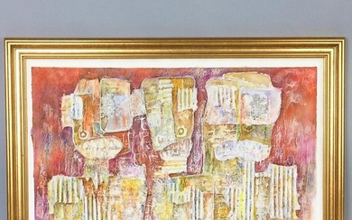 Hussein Madi Abstract Artwork, Lebanon and Paris, 1987, mixed media, signed and dated in pencil by the artist l.r., framed, platemark h