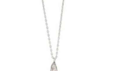 An onyx, pearl and diamond pendant, the onyx drop …