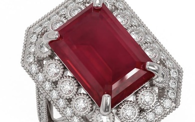 11.98 ctw Certified Ruby & Diamond Victorian Ring 14K White Gold