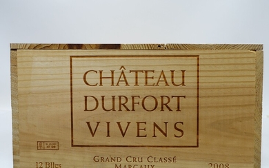12 bouteilles CHÂTEAU DURFORT VIVENS 2008 2è GC Margaux Caisse bois d'origine