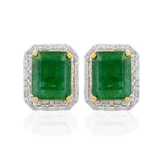 13.22 TCW Emerald Stud Earrings 18k Yellow Gold