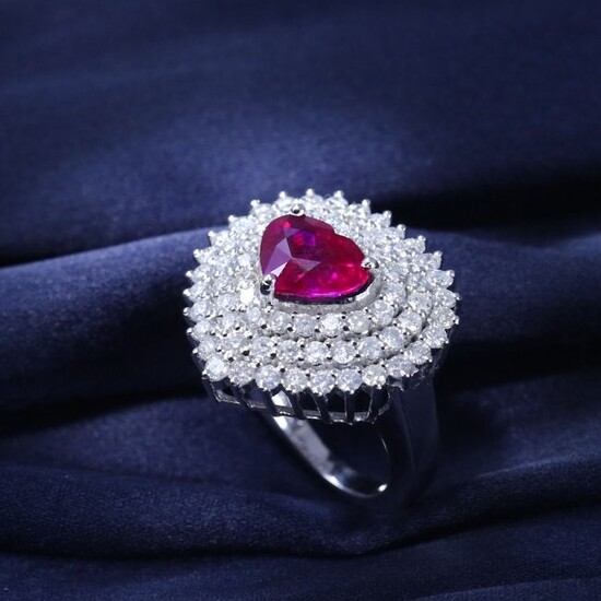 14 K White Gold Designer Ruby (GRS) & Diamond Ring