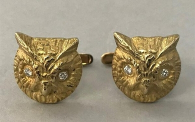 14K Gold & Diamond Owl Cufflinks
