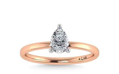 14K Rose Gold Lab Grown Diamond 1 1/2 Ct.Tw. Plain Shank Pear Shape Hidden Halo Engagement Ring