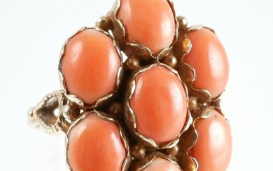 14K Yellow Gold Coral Cabochon Cocktail Ring