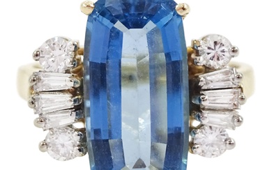 14ct gold blue topaz and diamond ring