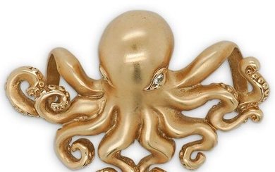 14k Gold and Diamond Octopus Pendant