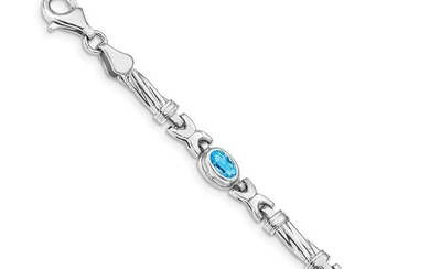 14k White Gold Blue Topaz Fancy Link Bracelet - 7 in.