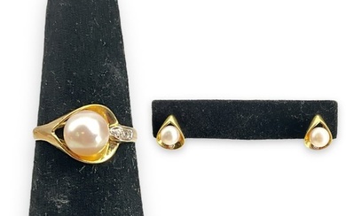 14kt Yellow Gold Pearl & Diamond Demi-Parure