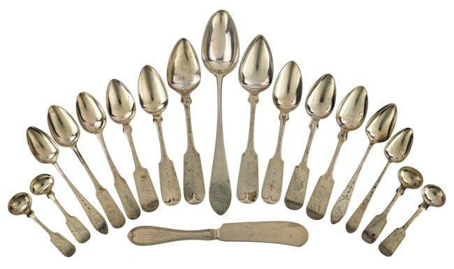18 pcs. Early American Coin Silver Flatware