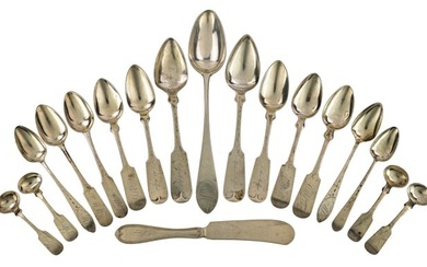 18 pcs. Early American Coin Silver Flatware
