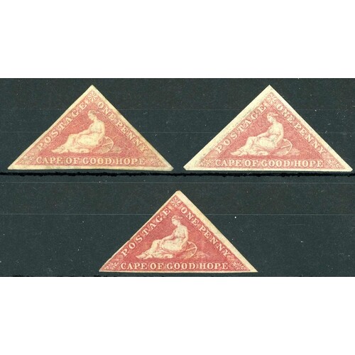 1855-63 WHITE PAPER 1d ROSE (2) and 1d deep rose-red. Three ...
