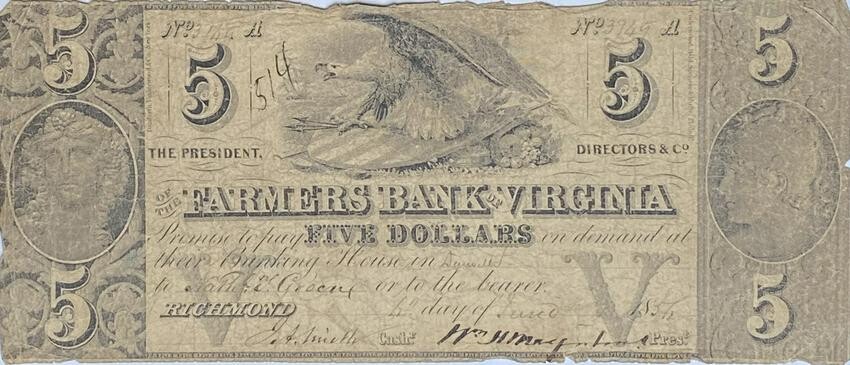 1856 FARMERS BANK OF VIRGINIA NOTE
