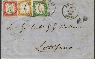 1862, Sardegna, lettera da Ancona per Latisana del 15 novembre 1862