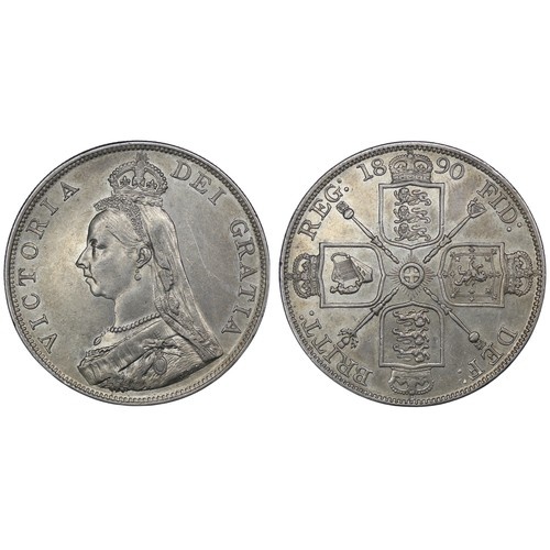 1890 Double florin, Victoria. Obv. Jubilee bust, Rev. crowne...