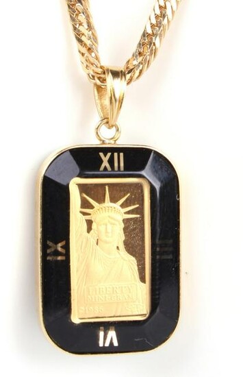 18K YELLOW GOLD NECKLACE & .999 FINE GOLD PENDANT