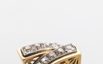 18K Yellow Gold Cross Ring paved with two...
