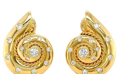 18K Yellow Gold Snail Diamond Earrings