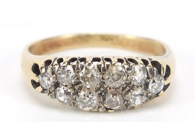 18ct gold and diamond two row cluster ring, set with ten dia...