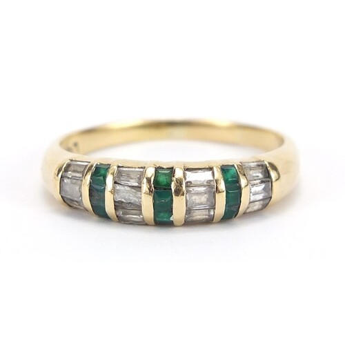 18ct gold green and clear stone half eternity ring, size V, ...