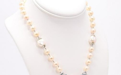 18k Pearl Diamond, Sapphire and Emerald Necklace