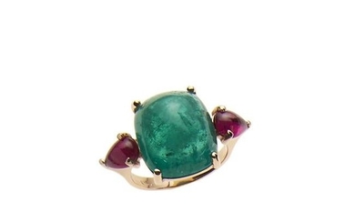 18kt rose gold, emerald and ruby ring