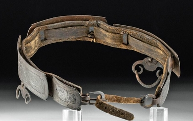 18th C. Tibetan Leather Belt w/ Silvered Steel Plates