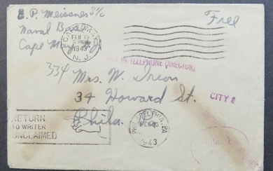 1943 WWII Soldier Cover Cape May Base, NJ, returned