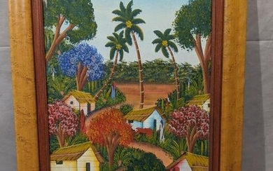 1985 Signed Evon Folk Art Haitian Oil Painting