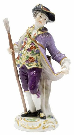 19Th C. Meissen Porcelain Figure Boy With Walking Stick