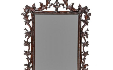19th C. Carved English Mahogany Mirror in Chippendale Style