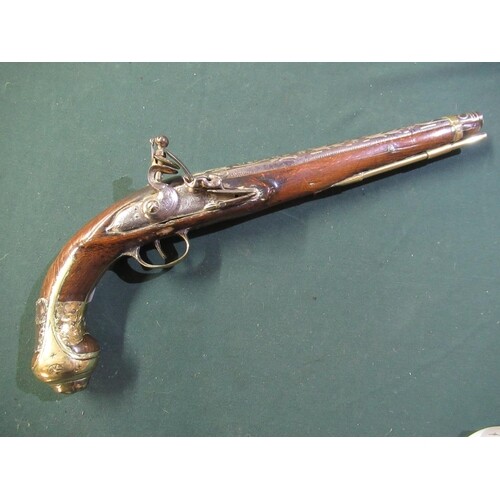 19th C Turkish style flintlock pistol with 10inch tapering b...