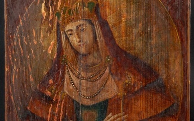 (19th c) ICONOGRAPHIC PAINTING of MADONNA on PANEL
