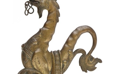 19th century patinated bronze Venetian gondola seahorse, 31c...