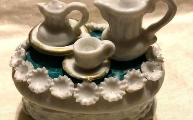19thc Staffordshire Tea Set Porcelain Fairing Box