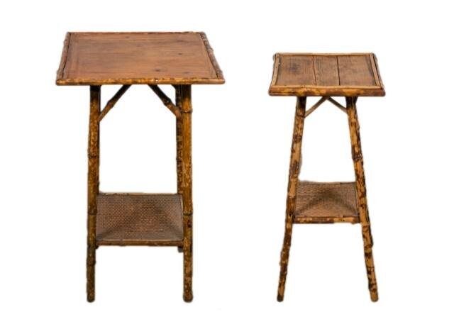 2 Bamboo Pedestal Side Tables